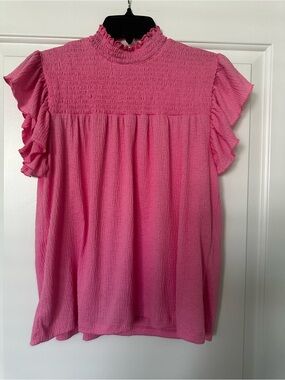 🌹Pink Ruffle Sleeve Smocked Yoke Women's Top